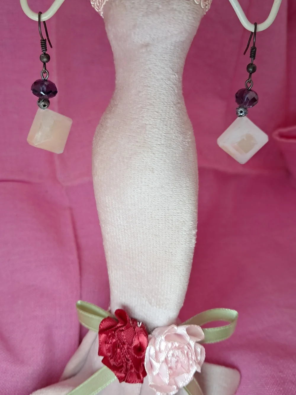 Artisan Purple & Cream Faceted Stone Dangle Drop Earrings (Gunmetal)
